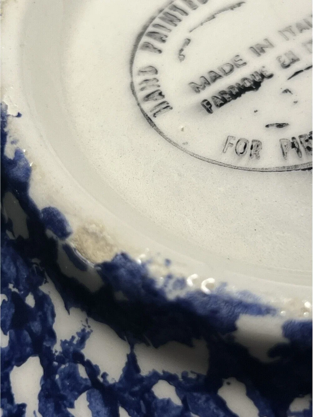 Pier 1 Imports Italy 1990s Bowl Blue White Spongeware Ceramic, 9.5x3.5